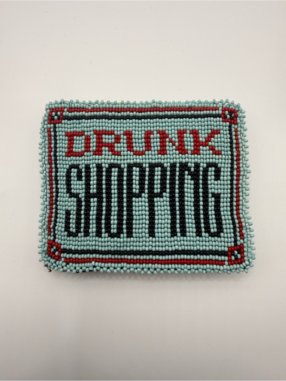 Beaded 'Drunk Shopping' Patch - Turquoise, Red & Black